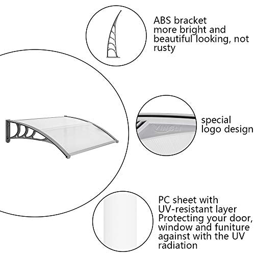 VINGLI Window Awning Door Canopy Exterior, 30" x 40" Awnings for Doors Polycarbonate Cover Patio Door Awning Rain Snow Sunlight Protection Hollow Sheet (Brown Board & Black Bracket)