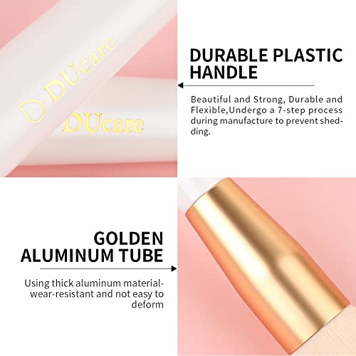 DUcare Foundation Brush for Liquid Makeup, Flat Top Kabuki Synthetic Professional Makeup Brushes Liquid Blending Powder Buffing Stippling Concealer Makeup Brush,White/Gold