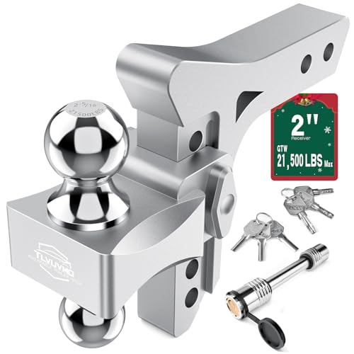 Tlvuvmo Adjustable Trailer Hitch -Drop Hitch (Fits 2-Inch Receiver), 6 Inch Drop/Rise, (21,500 LBS GTW) Heavy Duty Aluminum Tow Hitches, 2'' & 2-5/16'' Chrome Steel Tow Balls & 2 Anti-Theft Lock