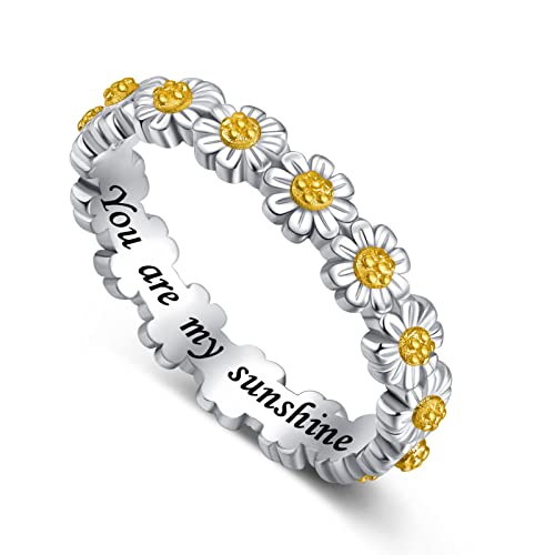BEILIN 925 Sterling Silver Daisy Ring You Are My Sunshine Rings for Women (5)
