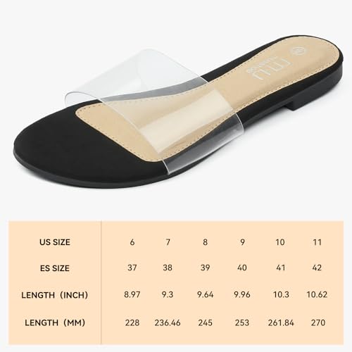 MUSSHOE Women's Clear Flat Sandals Comfortable Transparent Summer Slide Sandals for Women Dressy, Black 6