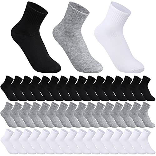 Tarpop 48 Pairs Men Quarter Ankle Socks Moisture Wicking Athletic Crew Casual Sports Socks Bulk for Homeless(Black, White, Gray)