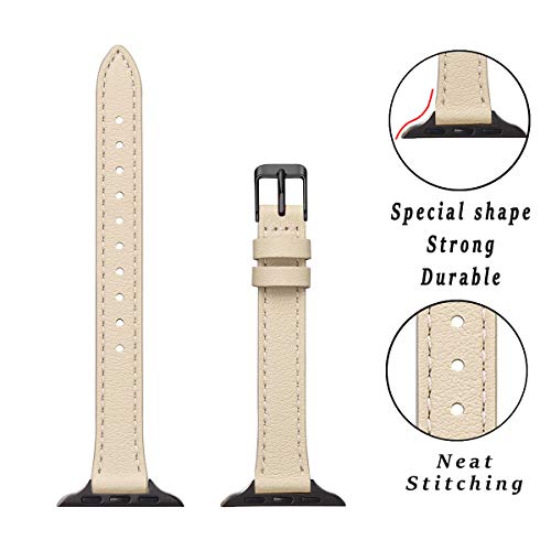 STIROLL Slim Leather Bands Compatible with Apple Watch Band 38mm 40mm 41mm 42mm 44mm 45mm 49mm,Top Grain Leather Watch Thin Wristband for iWatch Ultra SE Series 9/8/7/6/5/4/3/2/1(Brown with Rose Gold)