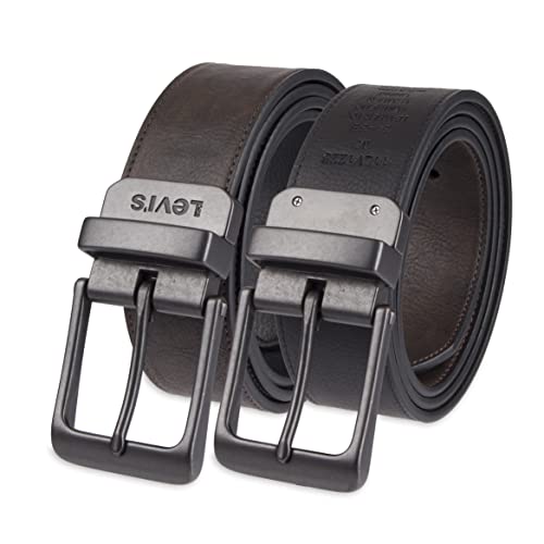 Levi's Men's Two-in-One Reversible Belt, Dark Tan/Black, Small (30-32)