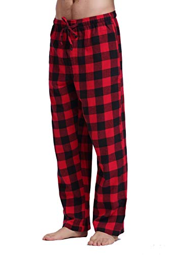 CYZ Men's 100% Cotton Super Soft Flannel Plaid Pajama Pants,SAHARA-RedGreyBeigeMadras,Medium