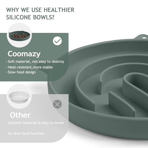Coomazy 2-in-1 Silicone Slow Feeder Dog Cat Bowls, Lick Mat Interactive Puzzle Toy for Pets Dry/Wet Food Training, Keeps Dogs Cats Busy, Prevents Puppy Kitty Overeating (Avocado, 1.2 Cup)