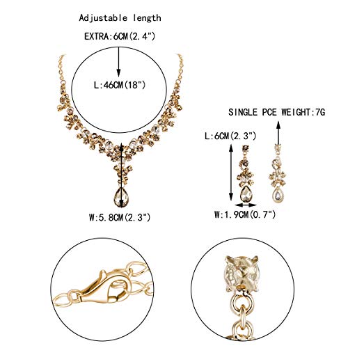 EVER FAITH Rhinestone Crystal Bridal Feast Floral Teardrop Necklace Earrings Set Champagne Rose Gold-Tone
