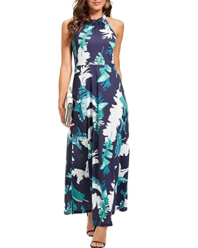 STYLEWORD Women's 2025 Summer Maxi Dresses Casual Halter Flowy Beach Sundress Formal Wedding Guest Vacation Outfits(Wine Red,L)