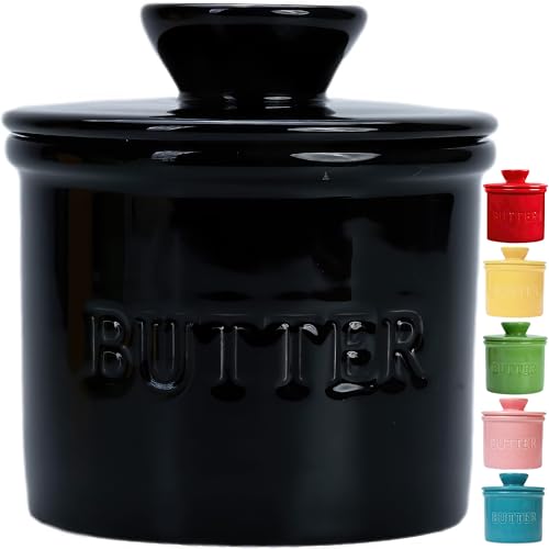 PriorityChef French Butter Crock with Lid, Get on Demand Spreadable Butter, Ceramic Butter Keeper to Leave on Counter with Water Line, White