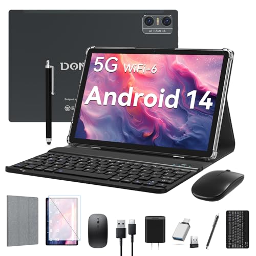 Android 14 Tablet 2024 Newest Tablets, 10 inch Tablet (4+4)GB RAM 64GB ROM 1TB Expand, 2 in 1 Tablet with Keyboard, Case, Stylus, Octa-Core Tablet PC, WiFi 6, Bluetooth, Dual Camera,7000mAh Battery