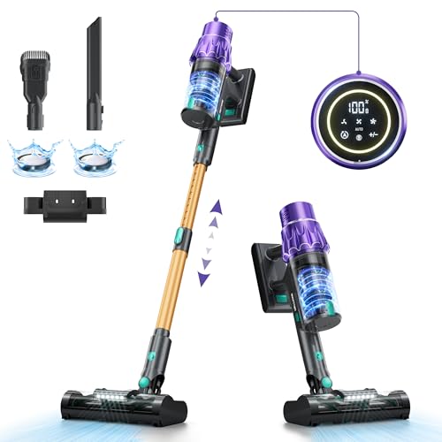 Cordless Vacuum Cleaner, Vacuum Cleaners for Home 560W 45Kpa Powerful Suction with LED Touch Display, Rechargeable Stick Vacuum, Self-Standing Vacuum, Handheld Vacuum for Carpet, Hard Floors, Pet Hair