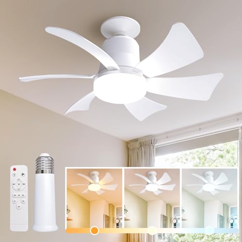 Ensenior 16.5 Inch Socket Fan Light with Remote, Dimmable Light Socket Ceiling Fan, 3000K-6000K 3 Speeds, 1200LM Screw in Ceiling Fan with Light Bulb for Bedroom, Kitchen, Living Room-1 Pack
