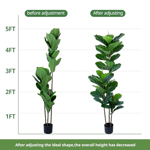 YEPDIN Artificial Fiddle Leaf Fig Tree 5FT Faux Fiddle Leaves Fig Tree Artificial Plants in Pot for Indoor Outdoor Fake Tree Plants