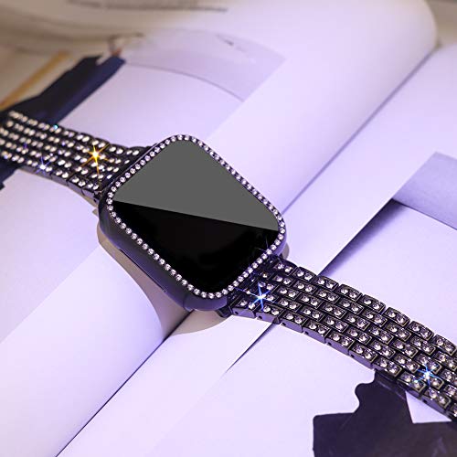 SUPOIX Compatible with Apple Watch Band 41mm + Case, Women Jewelry Bling Diamond Rhinestone Replacement Metal Strap &Soft TPU Protector Case for iWatch Series 8/7(Starlight)