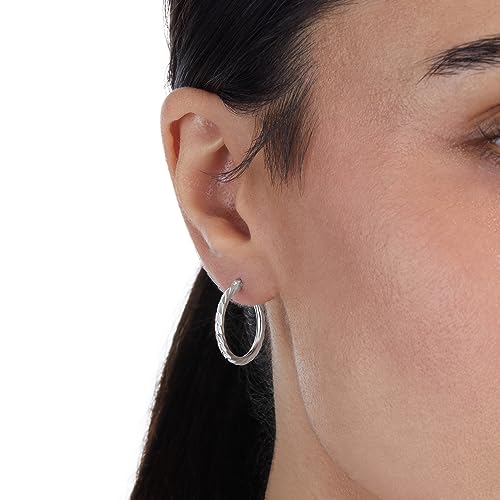 Amazon Essentials Silver Plated Cubic Zirconia Huggie, Polished Hoop and Diamond Cut Hoop Earring Set