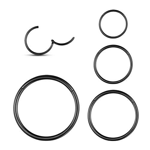 WBRWP 4Pcs 18G(1.0MM) Seamless 316L Stainless-Steel Piercing-Ring Hinged Nose-Rings-Hoop: Womens Body Pierecing Ring Rook Earrings 6mm 8mm 10mm 12mm(each dia 1 pc) Blue