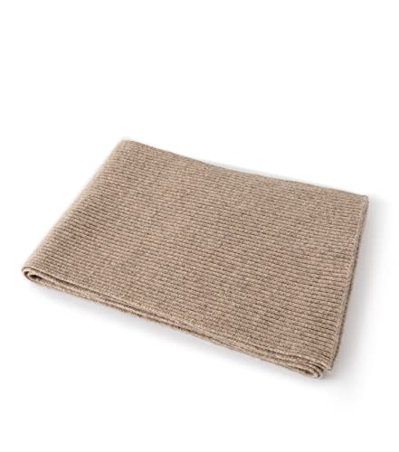 Lallier Cashmere Wool Scarf, Ultra Soft Classic Ribbed Solid Color Winter Scarf for Men and Women with Gift Box, Camel
