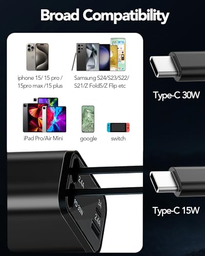 Car Accessories Retractable Car Charger 4 in 1, Compatible with iPhone 16 Car Charger Fast Charging, Type C Retractable Fast Car Charger, 69W USB C Adapter for iPhone 16/15/14/13/12/Galaxy/Pixel