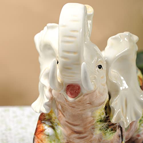 FORLONG Ceramic Collectible Figurines Statue,3D Hand-Painted Rural Scenery Elephant with Trunk Raised statue Decoration(Large)