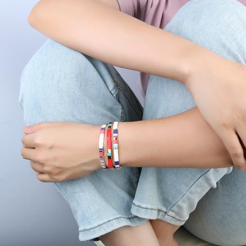C·QUAN CHI Women Stackable Tila Bead Bracelets Flat Bead Bracelet Boho Friendship Bracelets Stretch Bracelet 03H