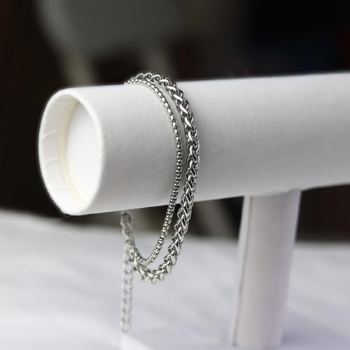 SMGFUNE Mens Bracelet, Keel Chain and Square Pearl Chain Double Layer Bracelets 6mm/3mm Cuban Bracelets for Men 7 Inches Mens Bracelet Chain Men Jewelry Men Gifts