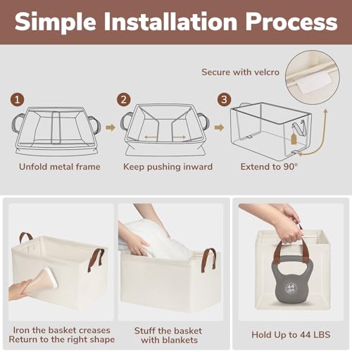 CHICVITA Storage Bins for Shelves, Closet Bins for Organization, Storage Baskets for Towels, Rectangle Basket for Bedroom, Collapsible Storage Bins, 14 ¾" L x 10 ¼" W x 8 ¼" H, Beige, 2-Pack