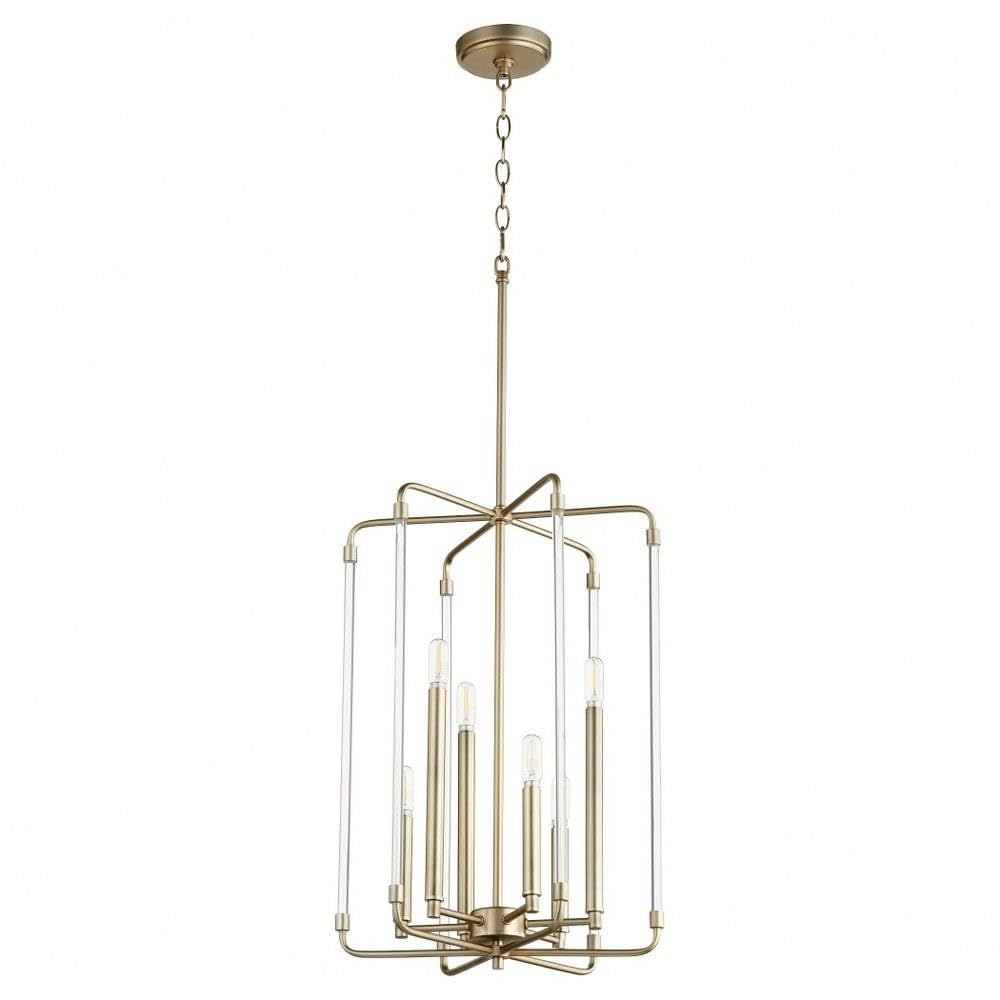 Quorum 8114-6-80 Transitional Six Light Entry Pendant from Optic Collection in Brass Finish,