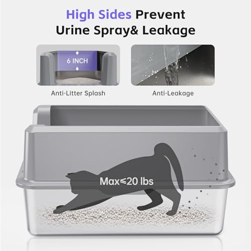 Suitfeel Enclosed Stainless Steel Cat Litter Box with Lid, Odorless XL Metal Litter Box for Big Cats, Extra Large Kitty Litter Box, Easy Clean Steel Litter Box Anti-Leakage, Include Litter Scoop