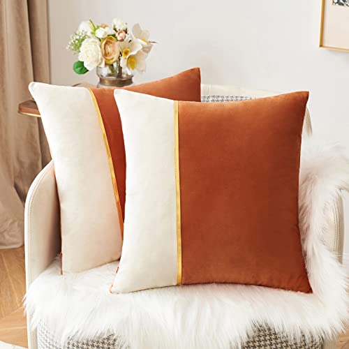 MIULEE Pack of 2 Decorative Patchwork Velvet Throw Pillow Covers with Gold Leather Square Soft Solid Pillowcases Couch Pillows Cushion Covers for Bed Sofa Living Room 12 X 20 Inch Black