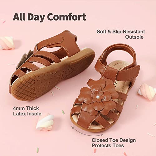 DREAM PAIRS Girls Closed-Toe Flower Summer Dress Sandals Shoes Toddler/Little Kid,Size 1 Little Kid,Milky/White,KSD214