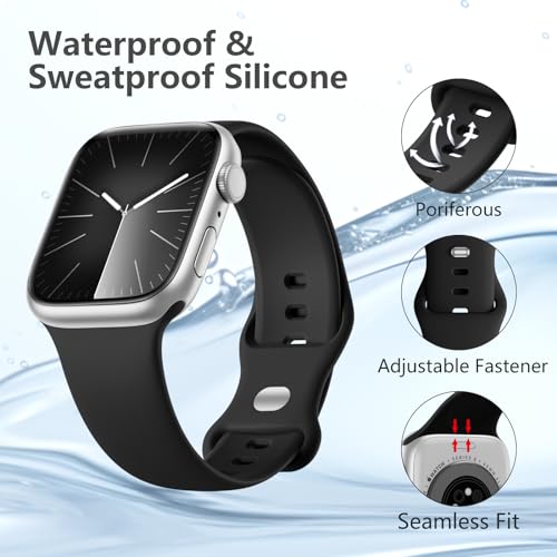 IMIVIO Sport Band Compatible with iwatch bands for women 38mm 40mm 41mm 42mm 44mm 45mm 49mm for Women Men, Soft Silicone Waterproof Replacement Strap for iWatch Bands Series 9 8 7 6 5 4 3 2 1 SE Ultra/Ultra 2, Black S/M
