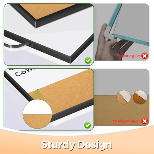 Small White Board Cork Board Combo, 16"x12" Magnetic Dry Erase Board & Bulletin Corkboard with Handle for Wall Hanging, Portable Aluminum Frame Whiteboard with Cork for Office Home School