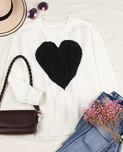 Alsol Lamesa Women's Cute Heart Sweater Long Sleeve Crewneck Pullover Ribbed Knit Casual Sweaters D Red