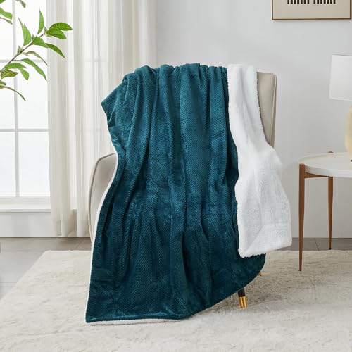 SOCHOW Waffle Sherpa Fleece Throw Blanket, Super Soft Fuzzy Warm, Lightweight Fluffy Reversible Plush Blanket for Bed Sofa Couch, 50 x 60 Inches Blue Coral