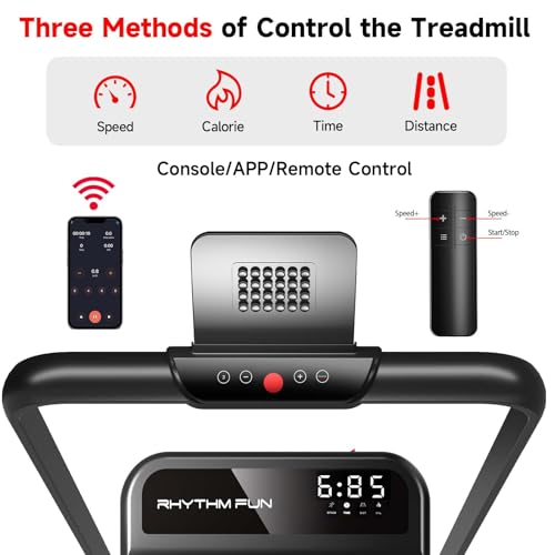 RHYTHM FUN Walking Pad Treadmill with Incline, 8% Incline Walking Treadmill, 300 lbs Foldable Treadmills with Handles for Home Office Use, Under Desk Compact Walking Pad