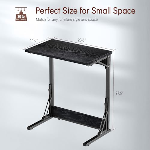 Tatub 24" Folding C Shaped End Table, Small Sofa Side Laptop Desk, Couch TV Tray Table for Living Room, Bedroom, Dark Black