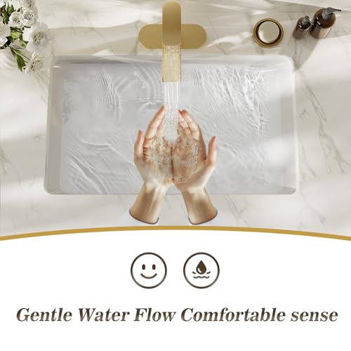 Phiestina Single Handle Waterfall Faucet for Bathroom Sink in Brushed Gold Finish, with 6-Inch Deck Plate,Metal Pop Up Drain Assembly & CUPC Water Supply Lines,NS-SF01-BG