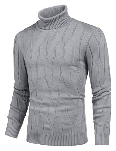 COOFANDY Men's Slim Fit Turtleneck Sweater Casual Knitted Pullover Sweaters Red