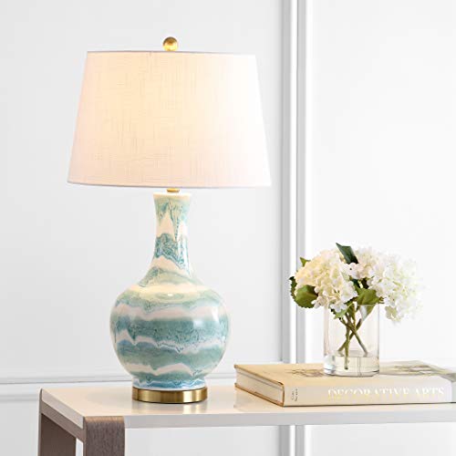 JONATHAN Y JYL3054A Tucker 30.5" Striped Ceramic/Metal LED Table Lamp Contemporary Transitional Bedside Desk Nightstand Lamp for Bedroom Living Room Office College Bookcase LED Bulb Included, Green