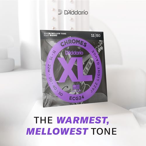 D'Addario Guitar Strings - XL Chromes Electric Guitar Strings - Flat Wound - Polished for Ultra-Smooth Feel and Warm, Mellow Tone - ECG24-7 - Jazz Light, 7-String, 11-65, 1-Pack