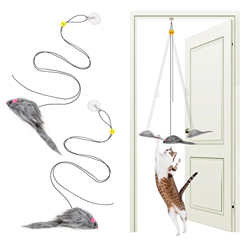 MintCat 2PCS Door Hanging Cat Toy, Interactive Cat Toys for Bored Indoor Adult Cats, Home Alone Cat Toys Self Play, Cat Door Toy with Adhesive Hooks, Cat Exercise Stimulation Kitten Toys with Mouse