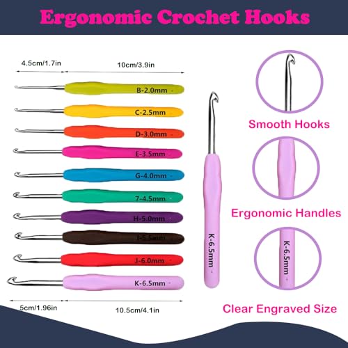Yarniss Crochet Kits for Beginners, All in One Crochet Kits with 840 Yards Crochet Yarn, 10 Size Ergonomic Crochet Hooks 2.0mm~6.5mm, Blue