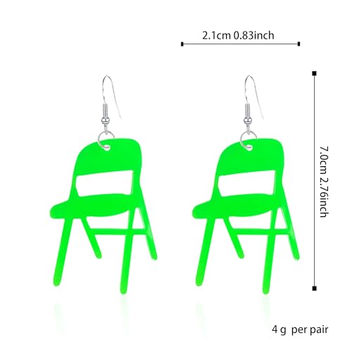 Vavhoo Funny Fight Folding Chair Dangle Earrings for Women Colorful Chair Shape Resin Acrylic Drop Earrings Creative Fashion Acrylic Weird Chair Earrings Statement Jewelry (Green)
