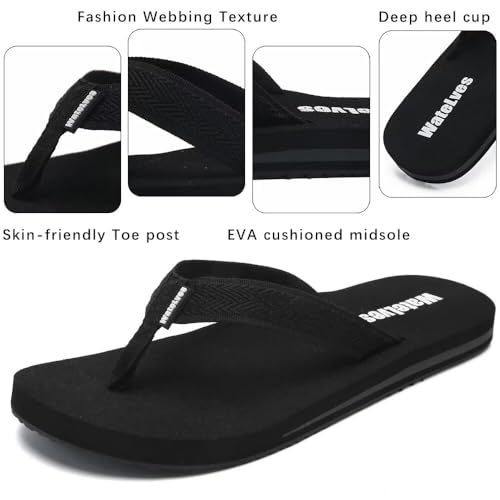 WateLves Womens-Flip-Flops-Thong-Sandals-Beach-Shoes Light and Comfortable for Vacation Walking-Bathroom-Pool(02/Black-38)