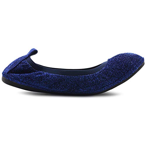 Ollio Women's Shoes Glitter Slip On Comfort Basic Ballet Flats F118 (6 B(M) US, Deep Blue)