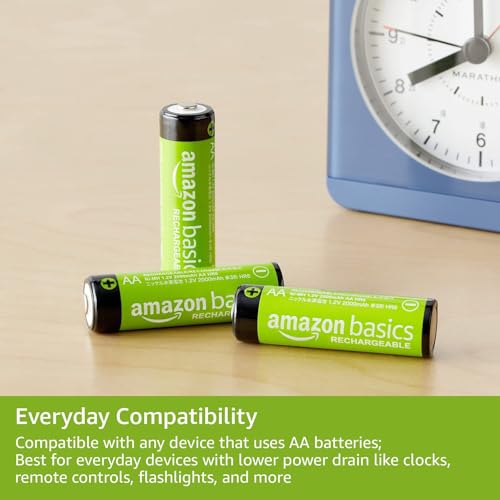 Amazon Basics 8-Count Rechargeable AA NiMH Batteries, 2000 mAh, Recharge up to 1000x Times, Pre-Charged