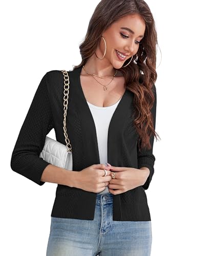 U.Vomade Women's Open Front 3/4 Sleeve Shrug Cropped Cardigan Sweaters Elegant for Women Camel L