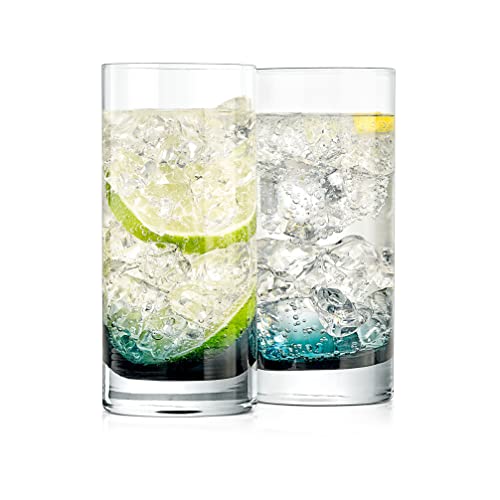 NutriChef 12.5oz Highball Drinking Glasses - Set of 2 Heavy Base Tall Tumbler Clear Glassware for Water, Wine, Beer, Liquor, Gin, Cocktail, Whiskey, Juice, Iced Coffee, Mixed Drinks, Dishwasher Safe