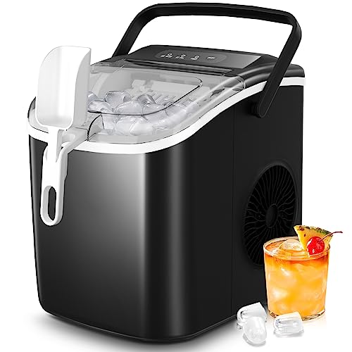 Portable Ice Maker Machine with Handle, 26lbs/24Hrs, 6Mins/9 Ice Cubes, Self-Cleaning with Basket/Scoop, Countertop Ice Makers for Home/Kitchen/Office(Green)
