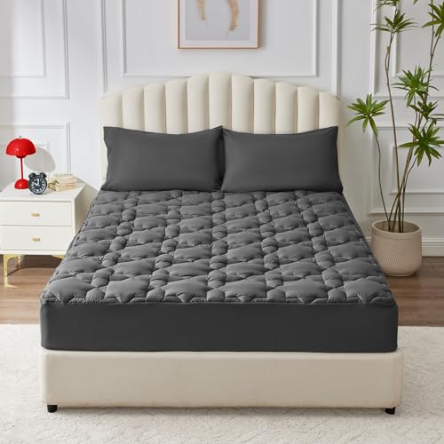 CozyLux Twin Mattress Pad Deep Pocket Up to 21" Non Slip Cotton Cooling Mattress Topper Breathable and Soft Quilted Fitted Mattress Cover Thick Pillowtop 450GSM Bed Mattress Pad (39x75) Inches White